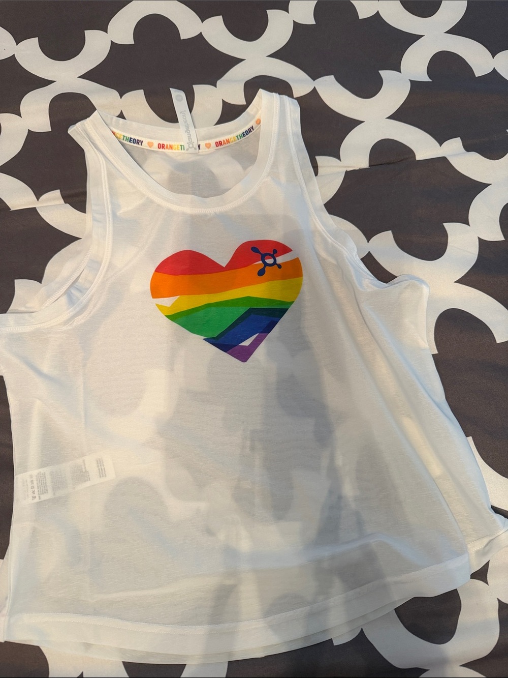 Orangetheory White Tank Top with Rainbow Heart